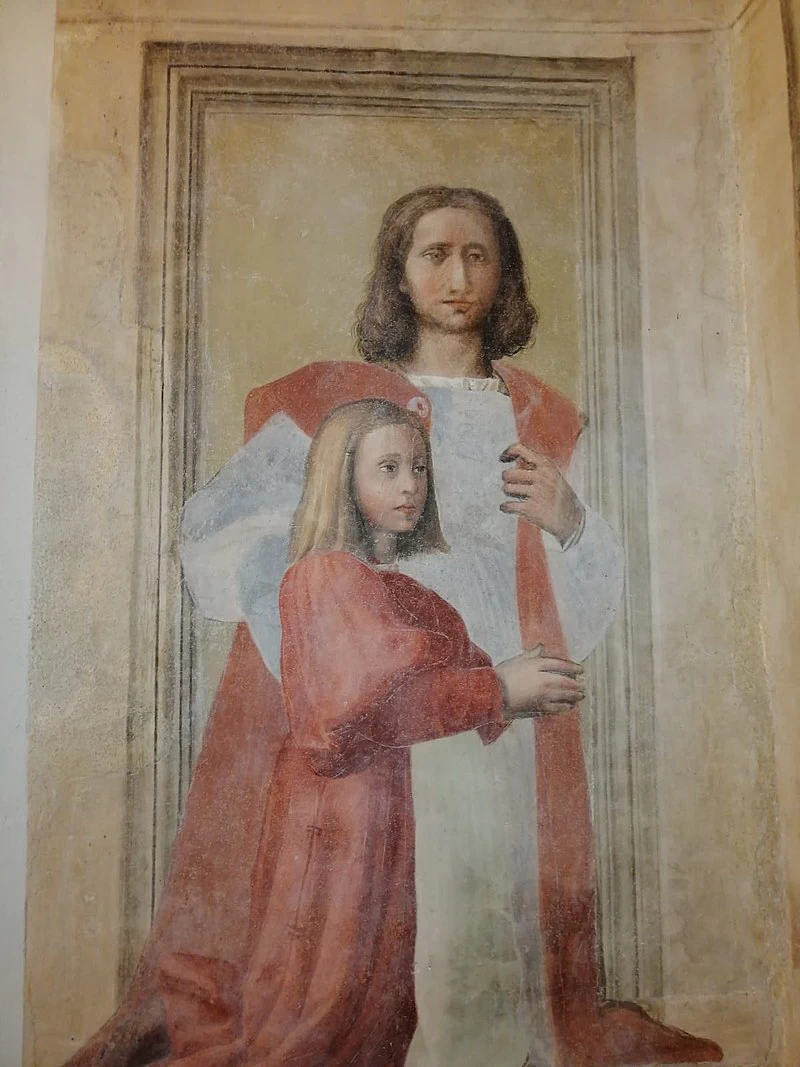 Autoritratto Ridolfo del Ghirlandaio con il figlio Domenico. Affresco situato nella Cappella Ghirlandaio